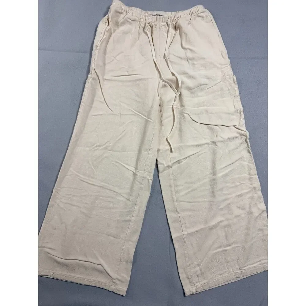 Womens Cotton Linen Pants Size Small Beige Trousers 12